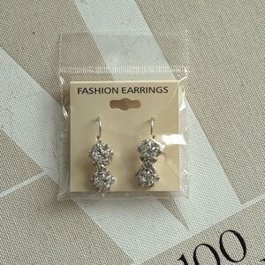 Sparkly Silver Double Cluster Drop Earrings – Statement Style
